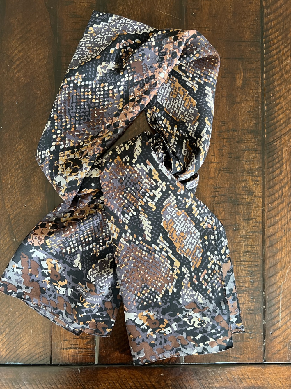 Cynthia Rowley Brown, Black & Cream Snake-Print Reptile Silk Scarf